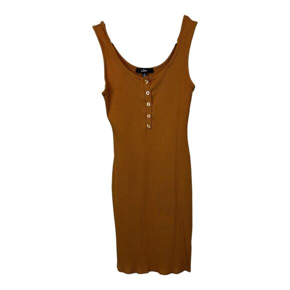 Lulus Shapin' Up Camel Ribbed Bodycon Mini Dress Medium Stretch Curvy Lagenlook - Picture 1 of 9